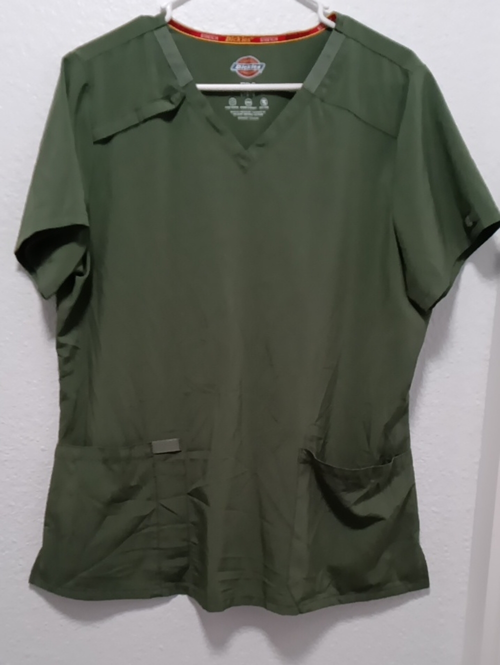 Dickies Olive Green V-Neck Short Sleeve Scrub Top